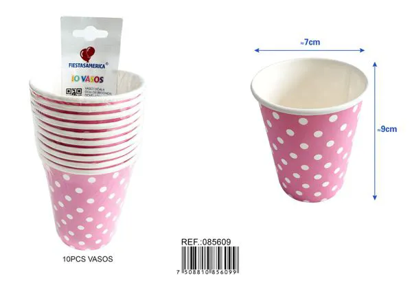 Vasos de papel rosa de lunares
