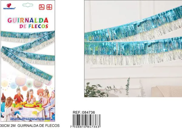 Cortina de flecos doble plateado y azul