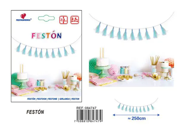 Cortina de flecos azul macaron