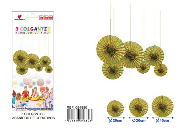 Set de abanicos de papel holográficos dorados