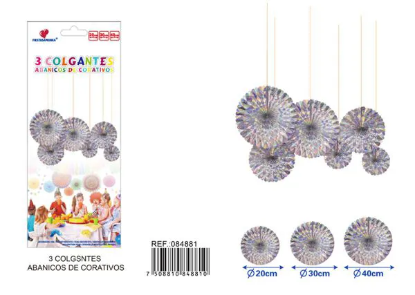 Set de abanicos de papel holográficos plateados