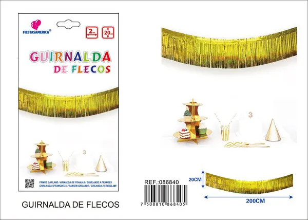 Cortina de flecos holográfica dorada