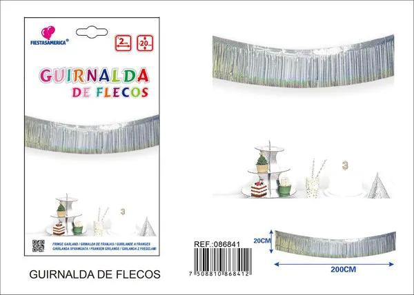 Cortina de flecos holográfica plateada