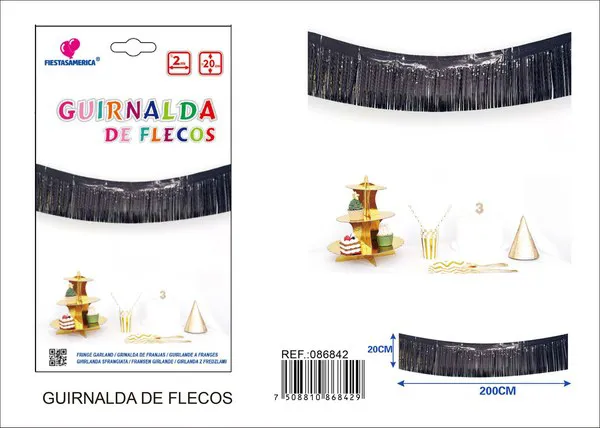 Cortina de flecos holográfica negra