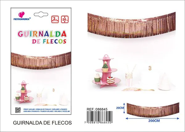 Cortina de flecos holográfica oro rosa