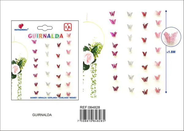 Guirnalda de mariposas caladas con brillo dorado