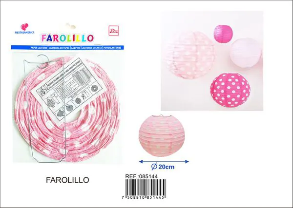 Farolillo de papel rosa de lunares blancos