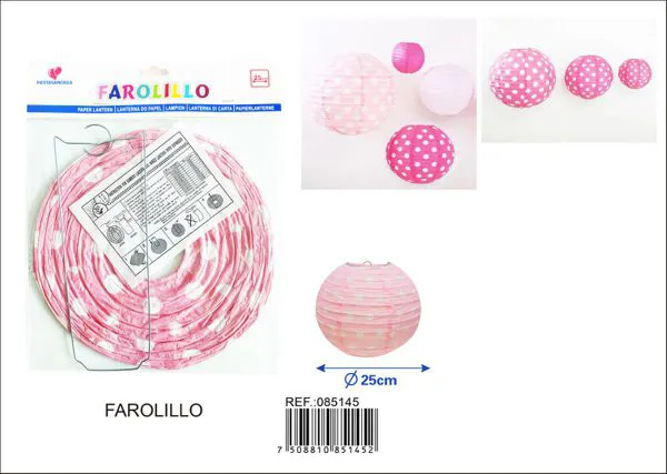 Farolillo de papel rosa de lunares blancos