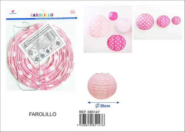 Farolillo de papel rosa de lunares blancos