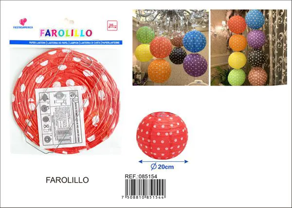 Farolillo de papel rojo de lunares blancos