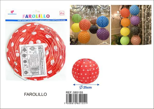 Farolillo de papel rojo de lunares blancos