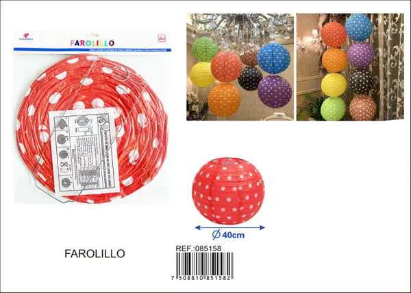 Farolillo de papel rojo de lunares blancos