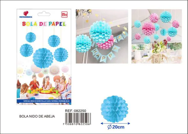 Pompón de papel azul