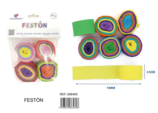 Rollo de papel crepé arcoíris multicolor