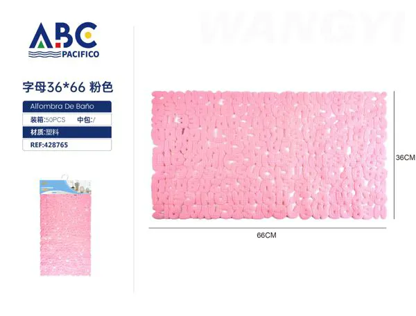 Tapete de baño con diseño de letras rosa