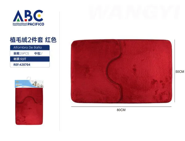 Tapete de baño afelpado rojo, set de 2 piezas