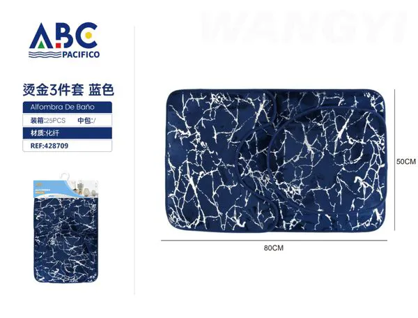 Tapete de baño estampado dorado azul, set de 3 piezas