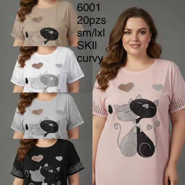 Playera casual con diseño de gatos-6001