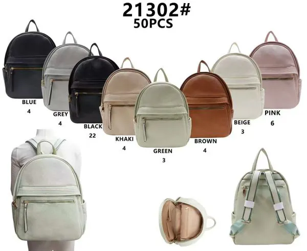 Mochila de piel sintética con bolsillo frontal para mujer