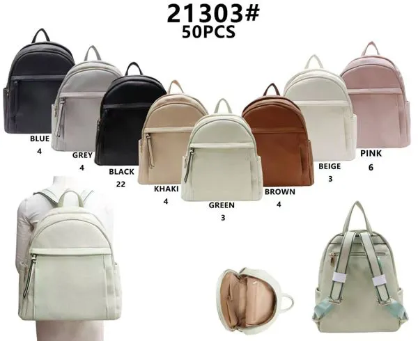 Mochila de piel sintética con bolsillo frontal para mujer