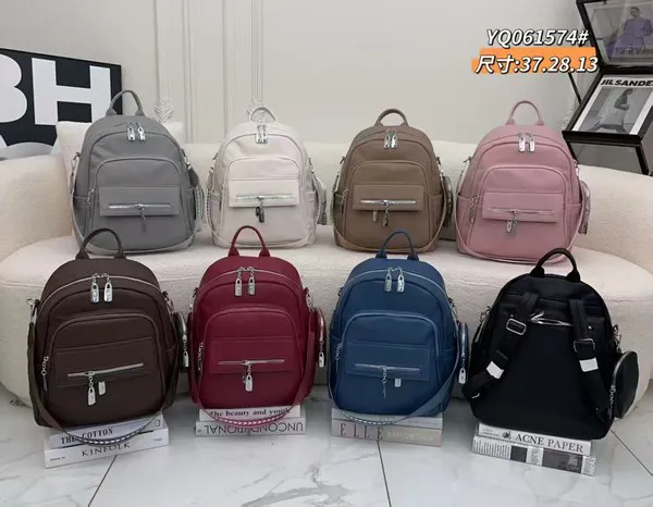 Mochila de nailon con múltiples bolsillos para mujer