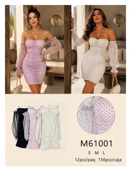 Vestido corto con mangas de tul y lunares