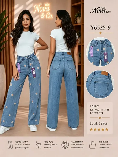 Jeans con bordado de flores