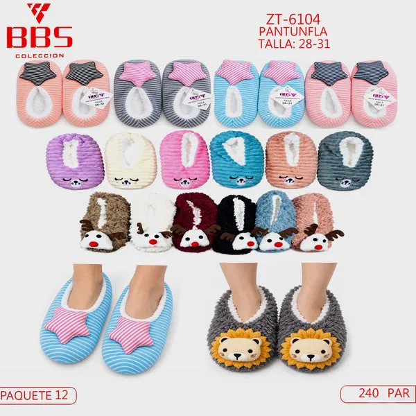 Pantuflas de peluche antideslizantes con diseño de animalitos