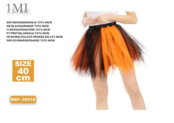 Falda tutú de Halloween de picos negro y naranja (40 cm)