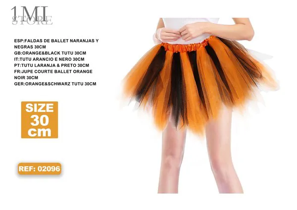 Falda tutú de ballet naranja y negra (30 cm)