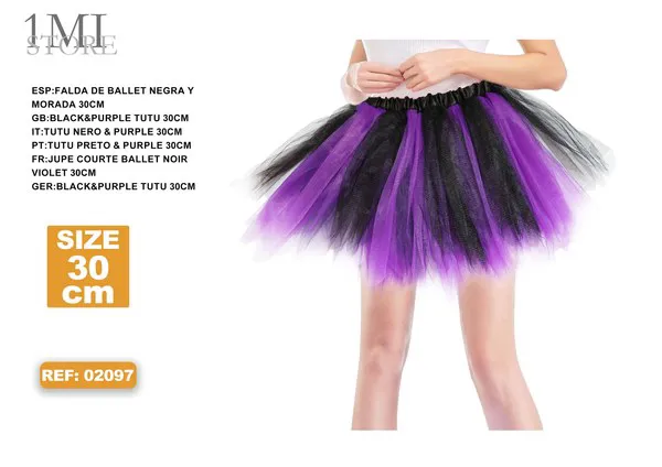 Falda tutú de ballet negra y morada (30 cm)