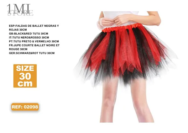 Falda tutú de ballet negra y roja (30 cm)