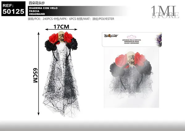 Diadema con velo y cuatro flores