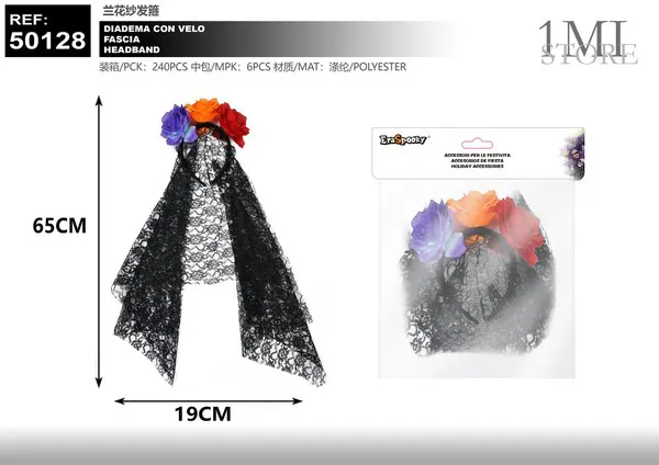 Diadema con velo y orquídeas
