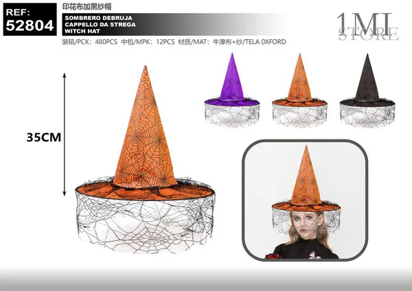 Sombrero de bruja estampado con velo