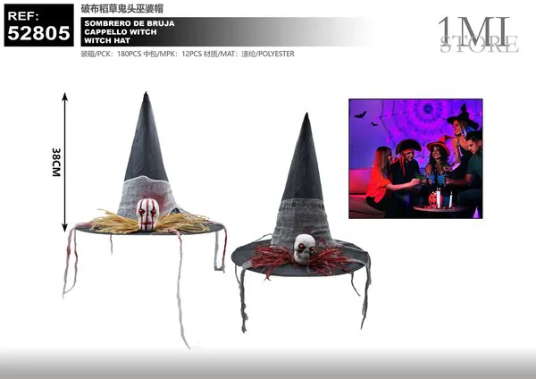 Sombrero de bruja con paja y trapos