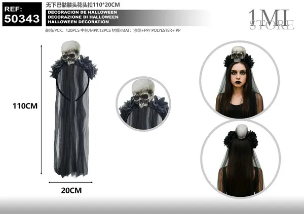 Adorno de Halloween de calavera con flores (110 cm)
