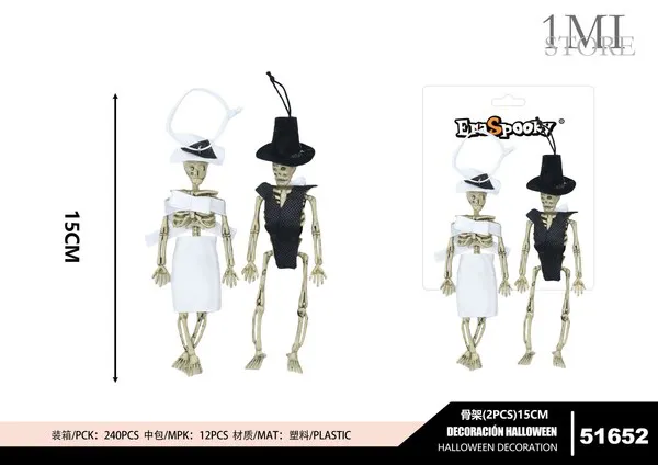 Adorno de esqueleto de Halloween (2 pzas, 15 cm)