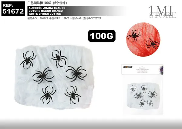 Telaraña de tela blanca con arañas (100 g)