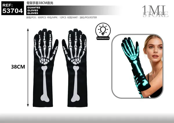 Guantes de esqueleto fluorescentes (38 cm)