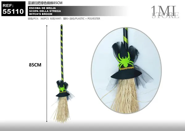 Escoba de bruja con araña (85 cm)