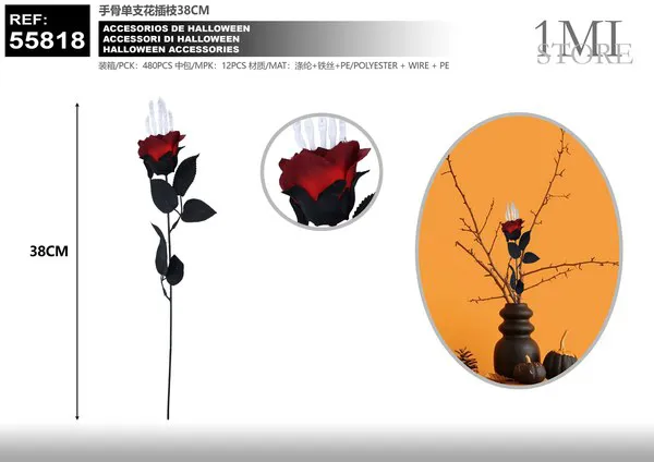 Rama decorativa de hueso con flor (38 cm)