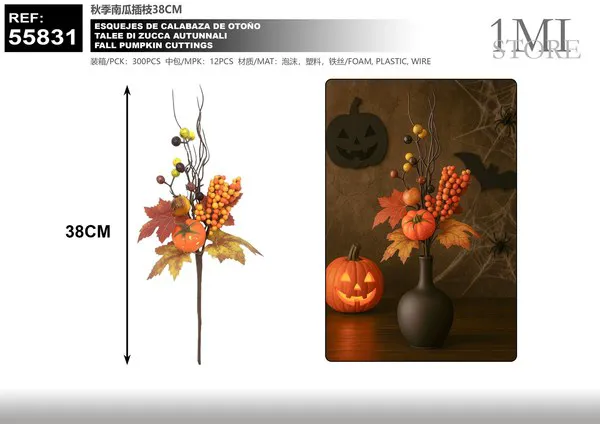 Rama decorativa de calabaza otoñal (38 cm)