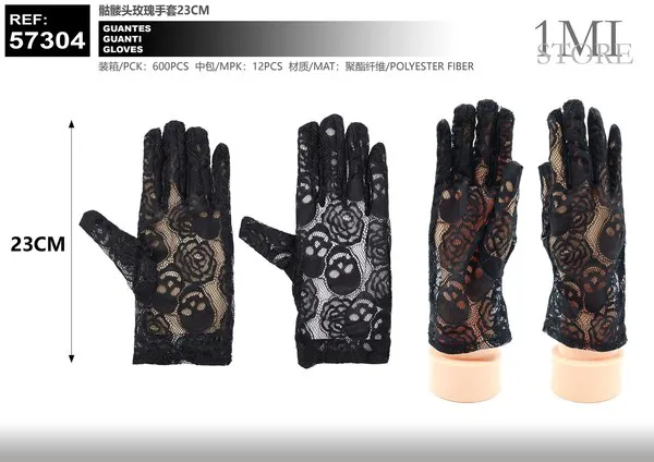 Guantes de calavera con rosas (23 cm)