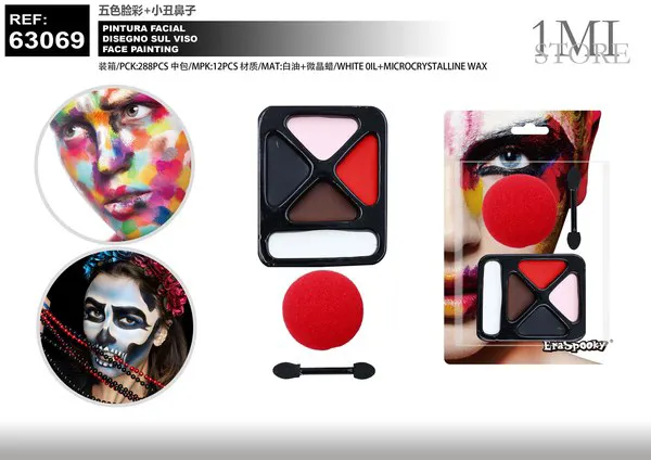 Set de pintura facial de 5 colores con nariz de payaso