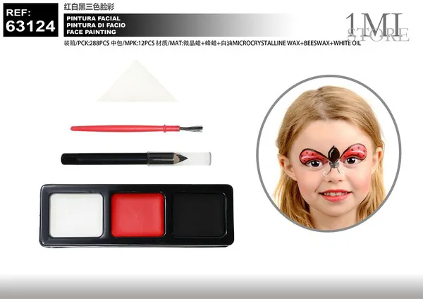 Pintura facial de 3 colores rojo, blanco y negro (22x18 cm)