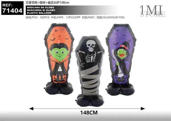 Set de globos de Halloween: árbol, ataúd y fantasma (148 cm)