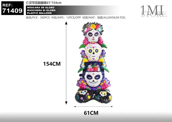 Set de globos de Día de Muertos con calaveras y flores (154 cm)