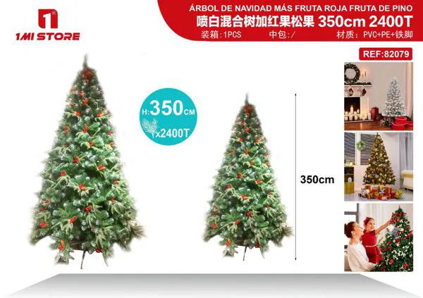 Árbol de Navidad nevado con frutos rojos y piñas 350 cm