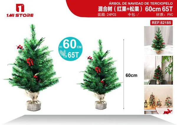 Árbol de Navidad de mesa con frutos rojos 60 cm